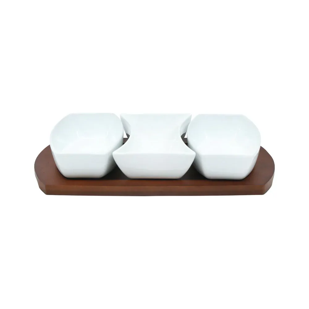BOWL SAUCE SET 3PC WITH BAMBOO TRAY ONE MORE IR S1622-1