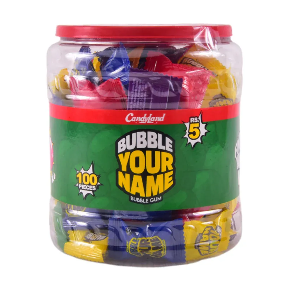CANDYLAND BUBBLE YOUR NAME 100 PC JARS 300 GM