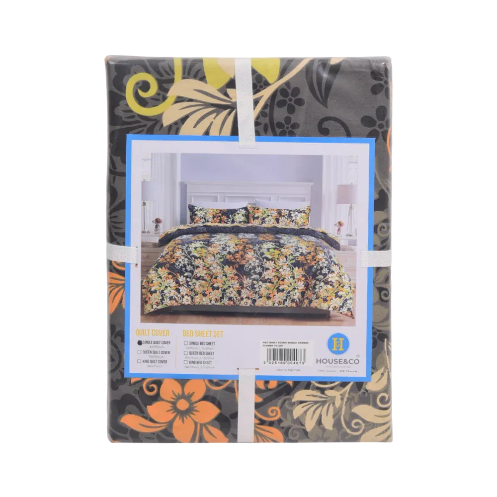 H&C QUILT COVER SINGLEORANGE FLOWER TC-200