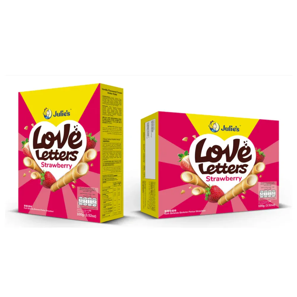 JULIES LOVE LETTERS WAFER CREAM ROLLS STRAWBERRY 100 GM