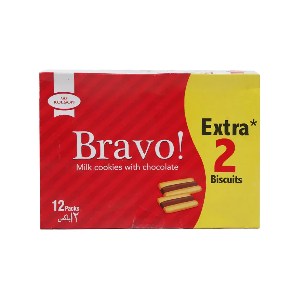 KOLSON BRAVO MILK COOKIES WITH CHOCOLATE 22 GM BOX 12PC