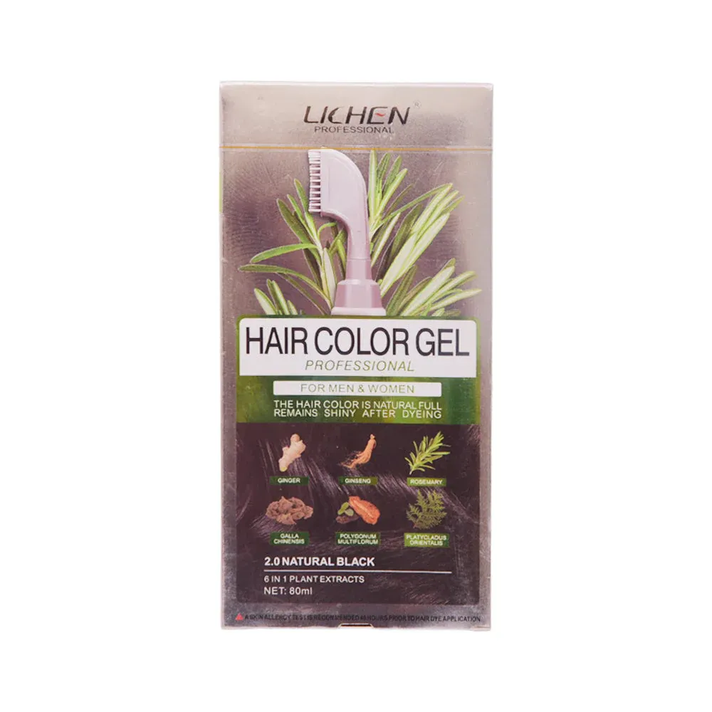LICHEN COLOR GEL WITH COMB NATURAL BLACK 2 80ML