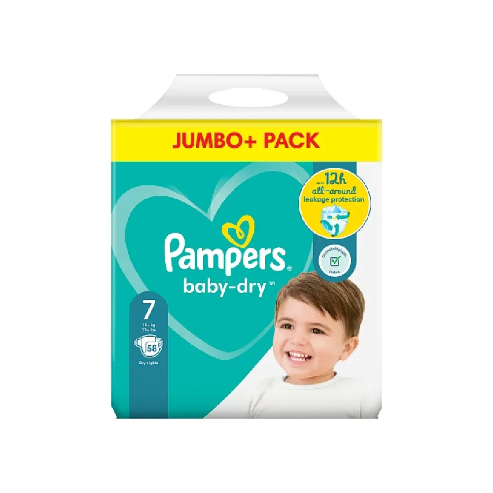 PAMPERS BABY DIAPER BABY DRY JUMBO PACK NO 7 15+KG 58PC