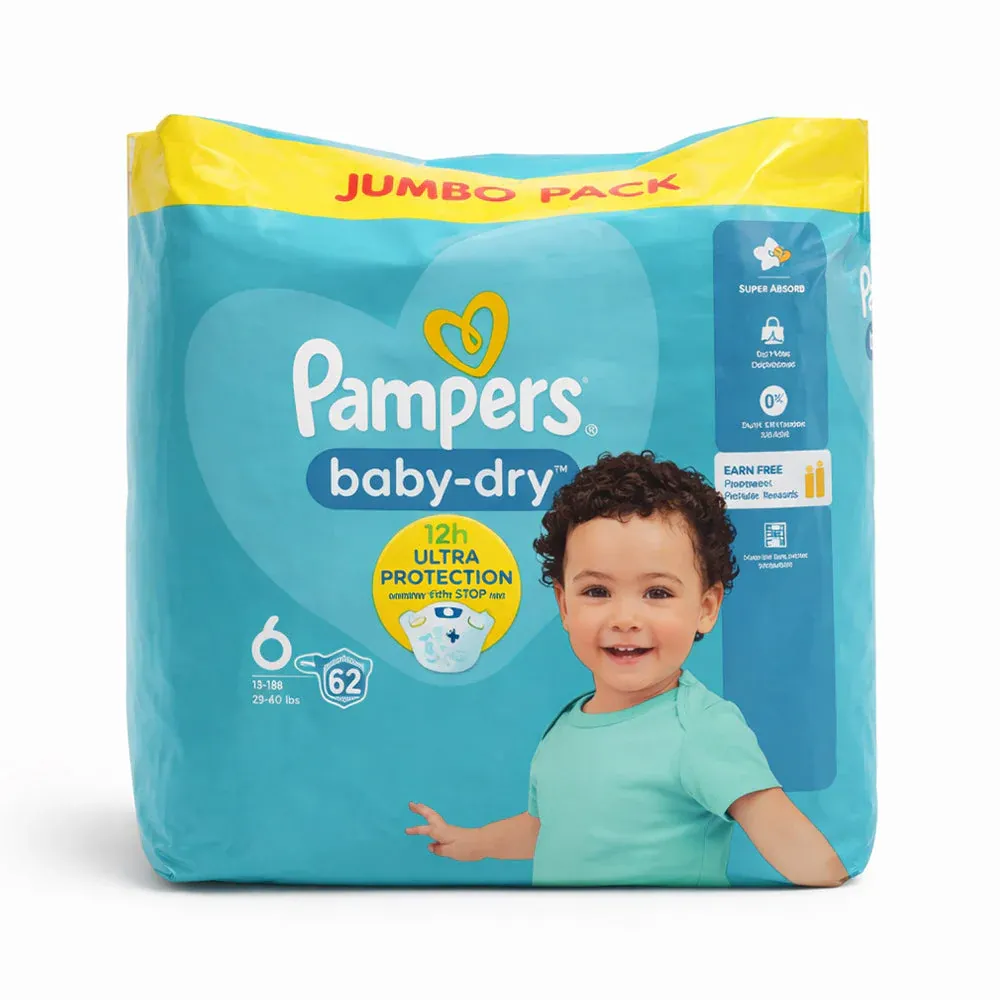 PAMPERS DIAPER BABY DRY JUMBO+6 62 PCS 13-18 KG