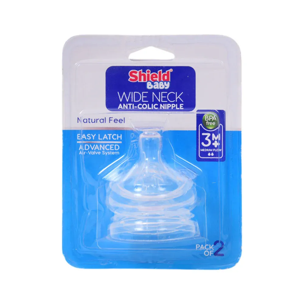 SHIELD WIDE NECK ANTICOLIC NIPPLE  3+ MONTHS  MEDIUM FLOW 2P